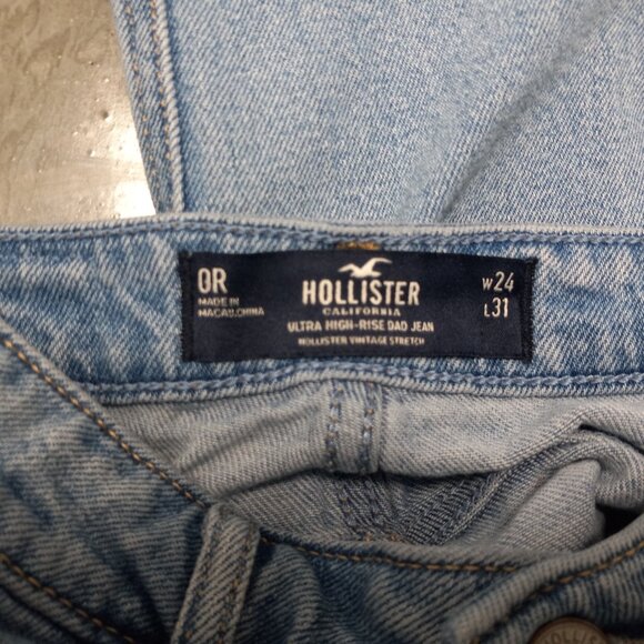 Hollister Ultra High Rise Dad Jeans Womens 24 x 31 Light Wash Butterflies - Picture 5 of 6